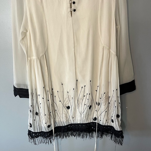 Twin-Set Simona Barbieri Ecru Black Floral Beaded Tassel Tie Back Dress - Picture 7 of 12